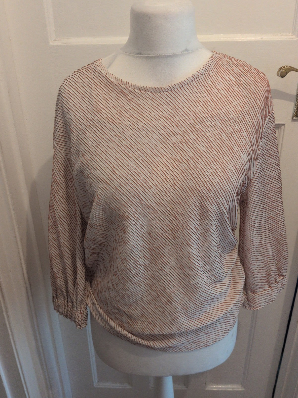 Limited Edition 16 Tan And White Half Sleeve Blouse