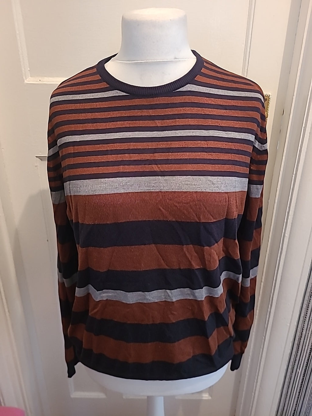 Mens Cedarwood State Size XL Brown Striped Long Sleeved Jumper