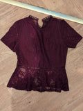 New Look 12 Dark Purple Pattern Material Short Sleeve Blouse