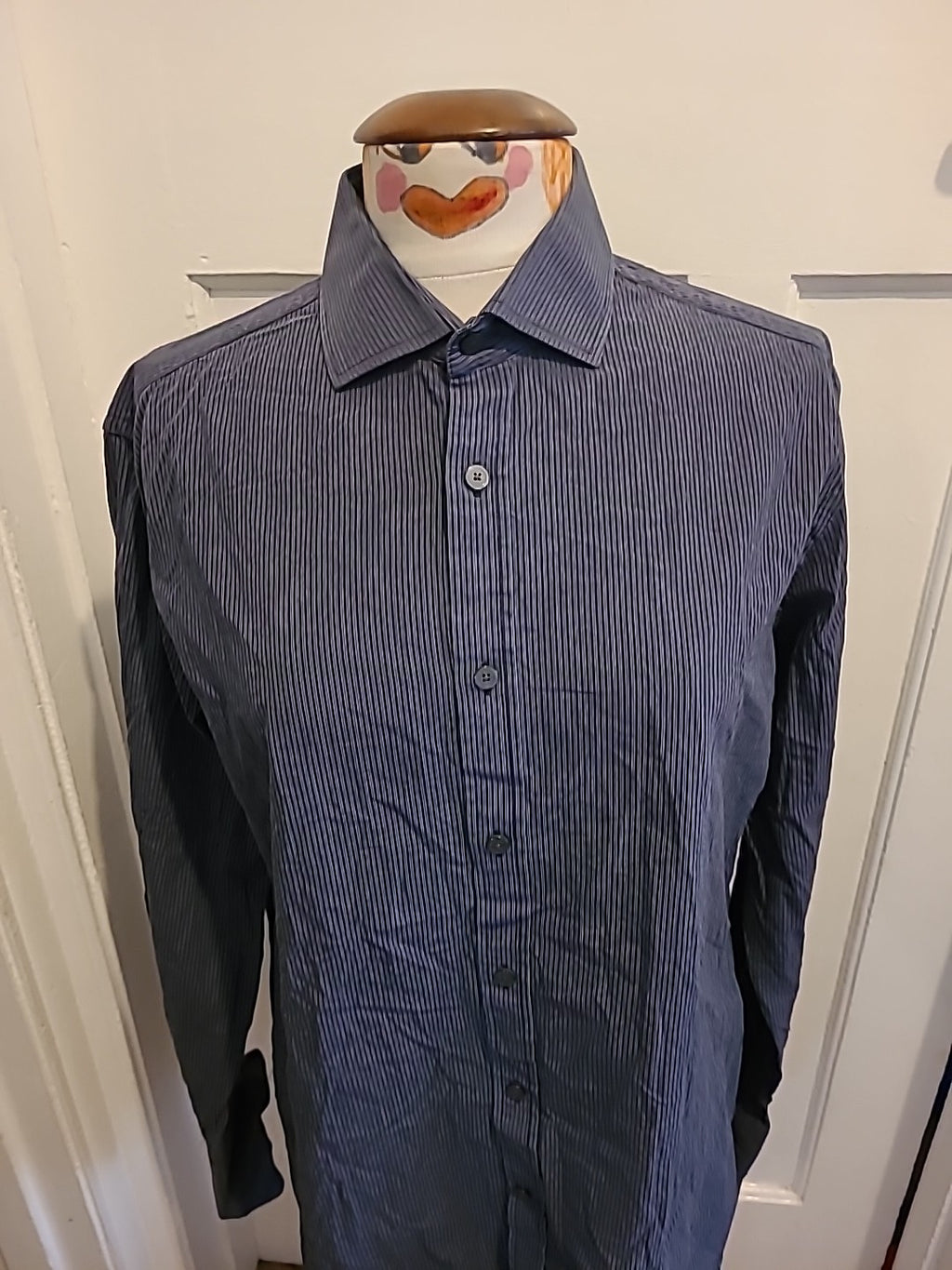 Mens Jaeger Size 16" Black/Blue Striped Shirt