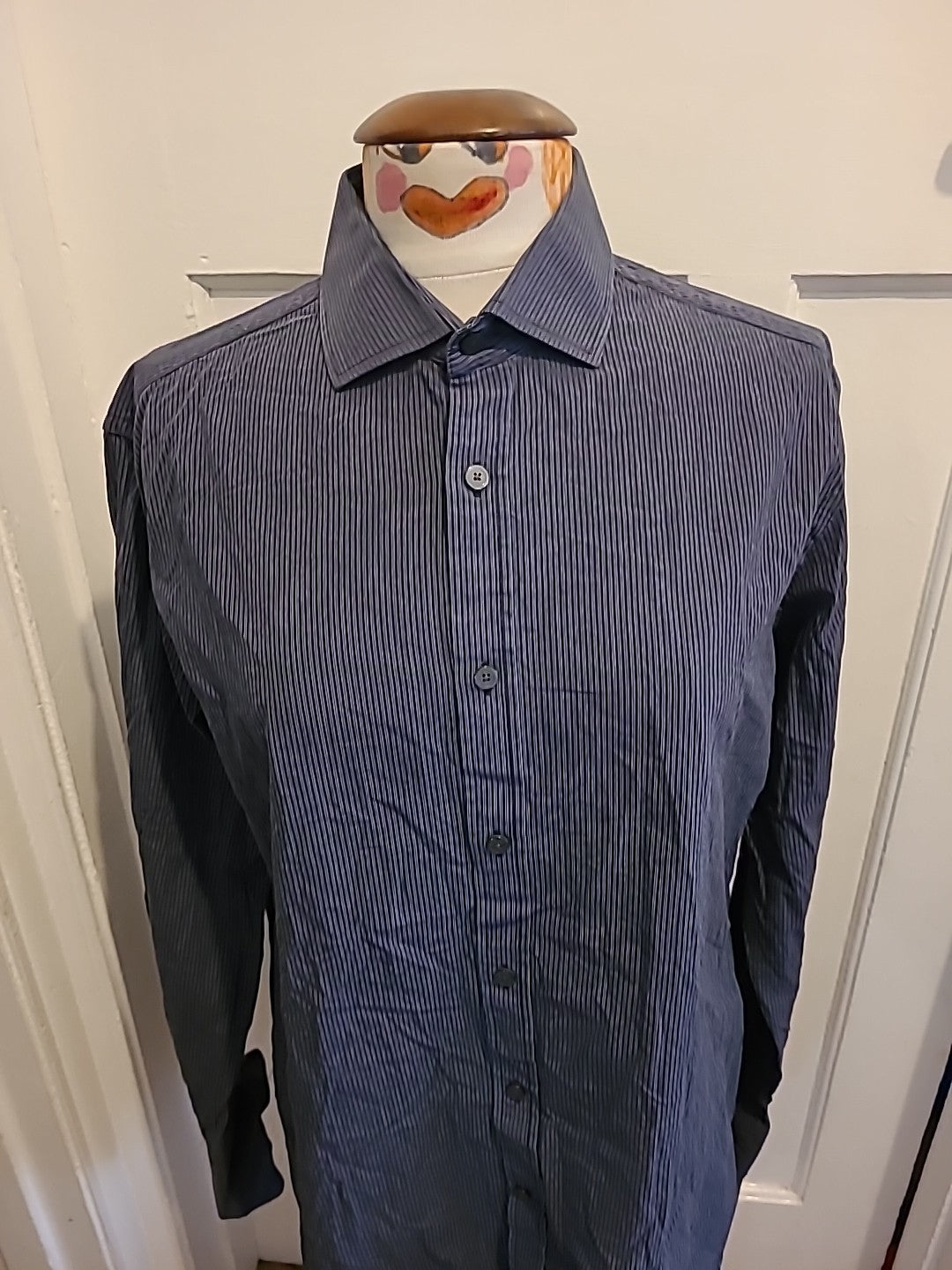 Mens Jaeger Size 16" Black/Blue Striped Shirt