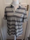 Nautica Large Grey And Navy Stripe Short Sleeve Polo