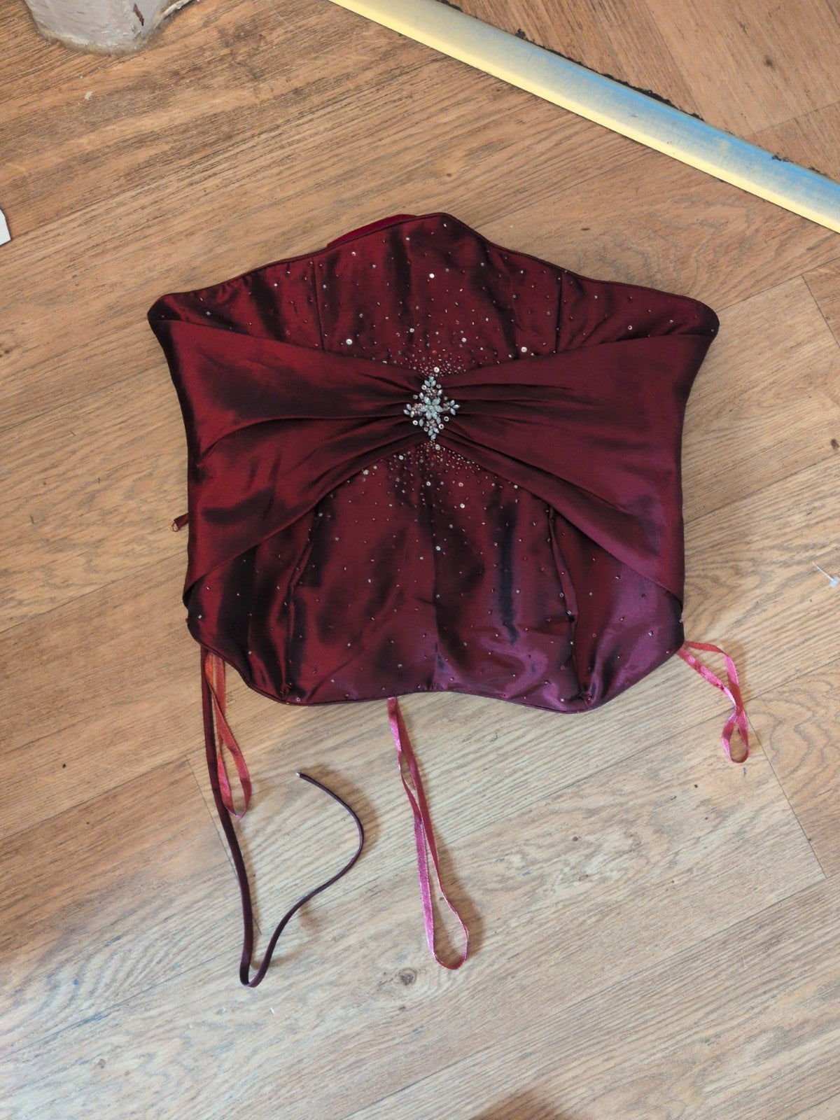 Veromia Bridesmaid 14 Burgundy Corset Back Sleeveless Strapless Top