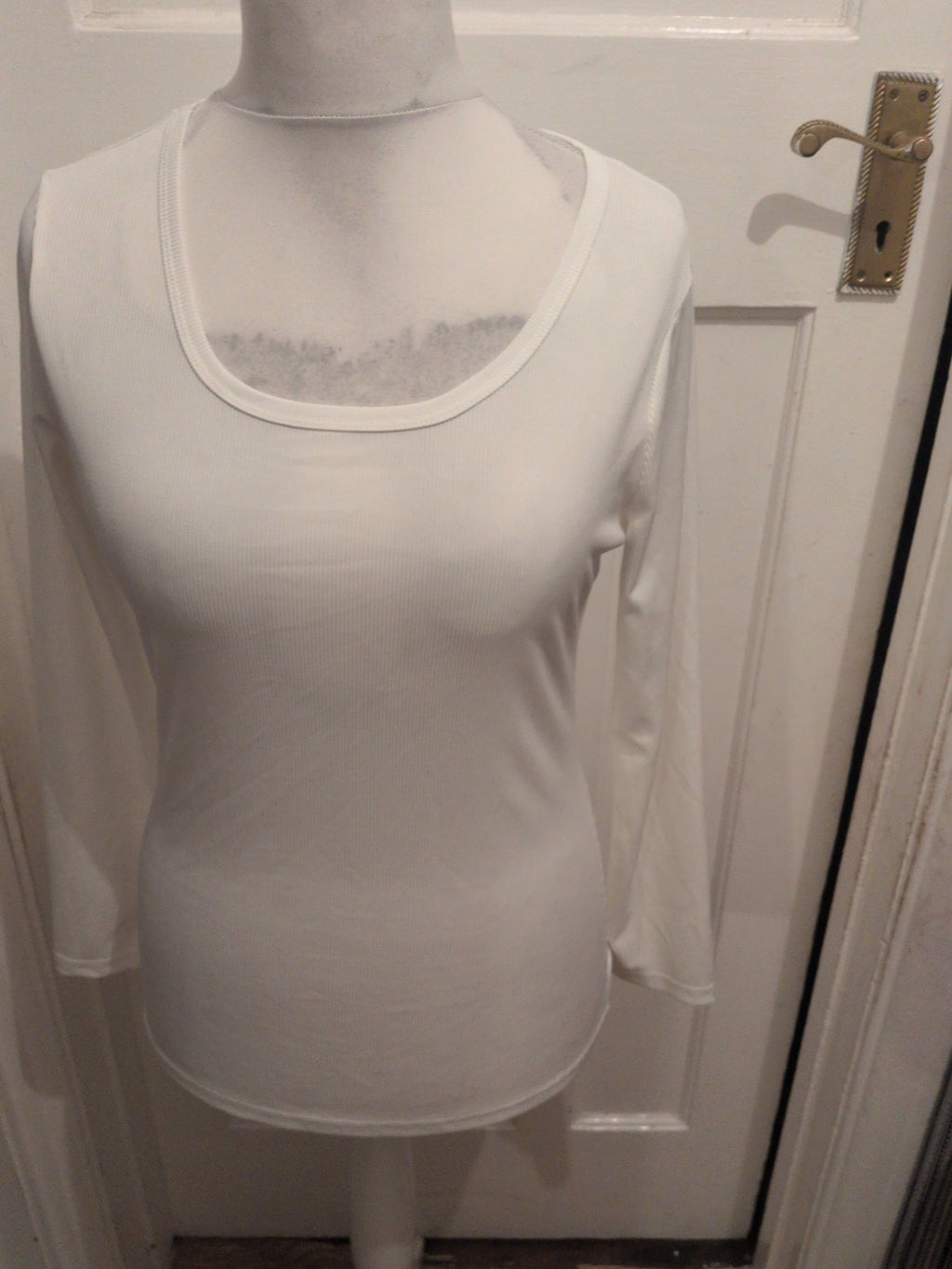 Ladies Size Large White Faint Rib Long Sleeve T-shirt