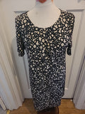 Ladies M+S Size 14 Light Brown Black Circle Design Short Sleeved Dress
