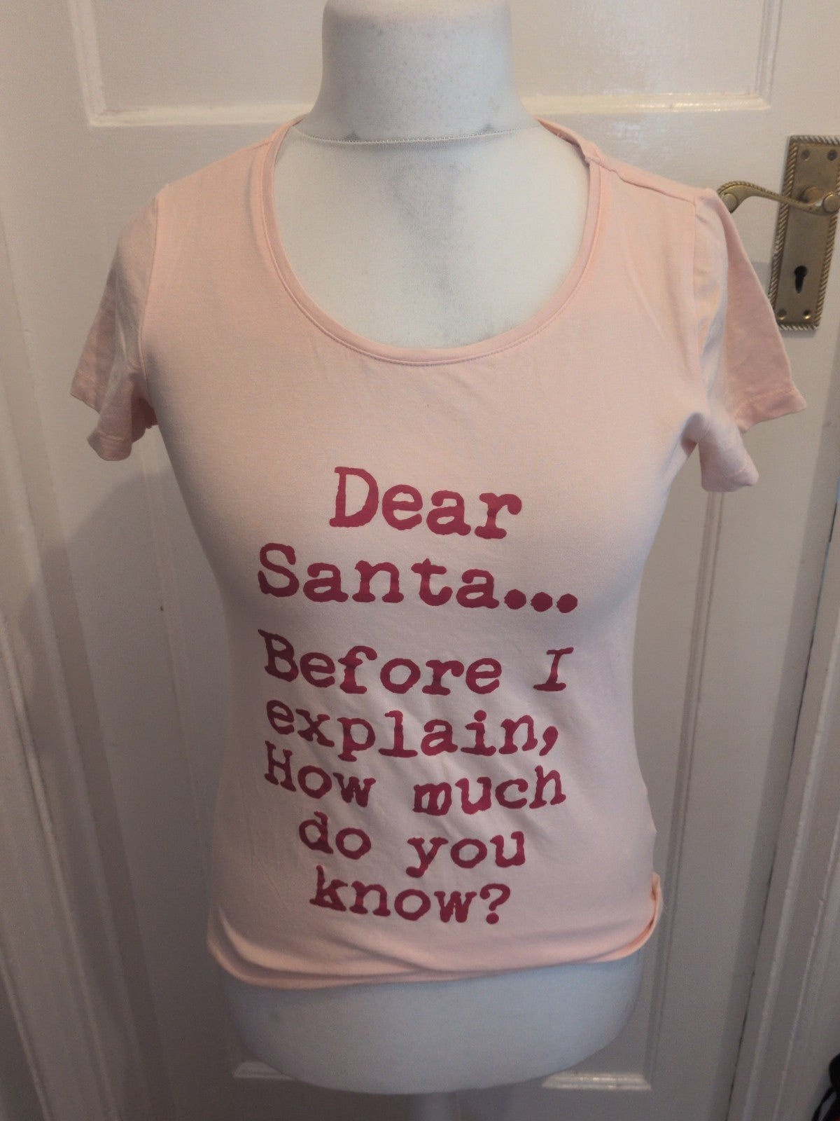Esmara 12-14 Pink Santa Print Short Sleeve Pyjama Top