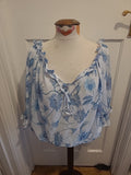 Ladies 4XL Pale Blue Toned Floral Bubble Hem Blouse