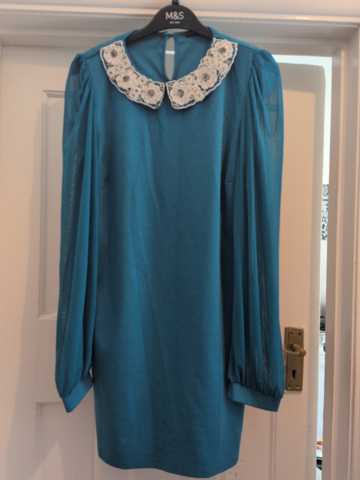 Primark 12 Blue With Jewel Neck Long Sleeved Dress