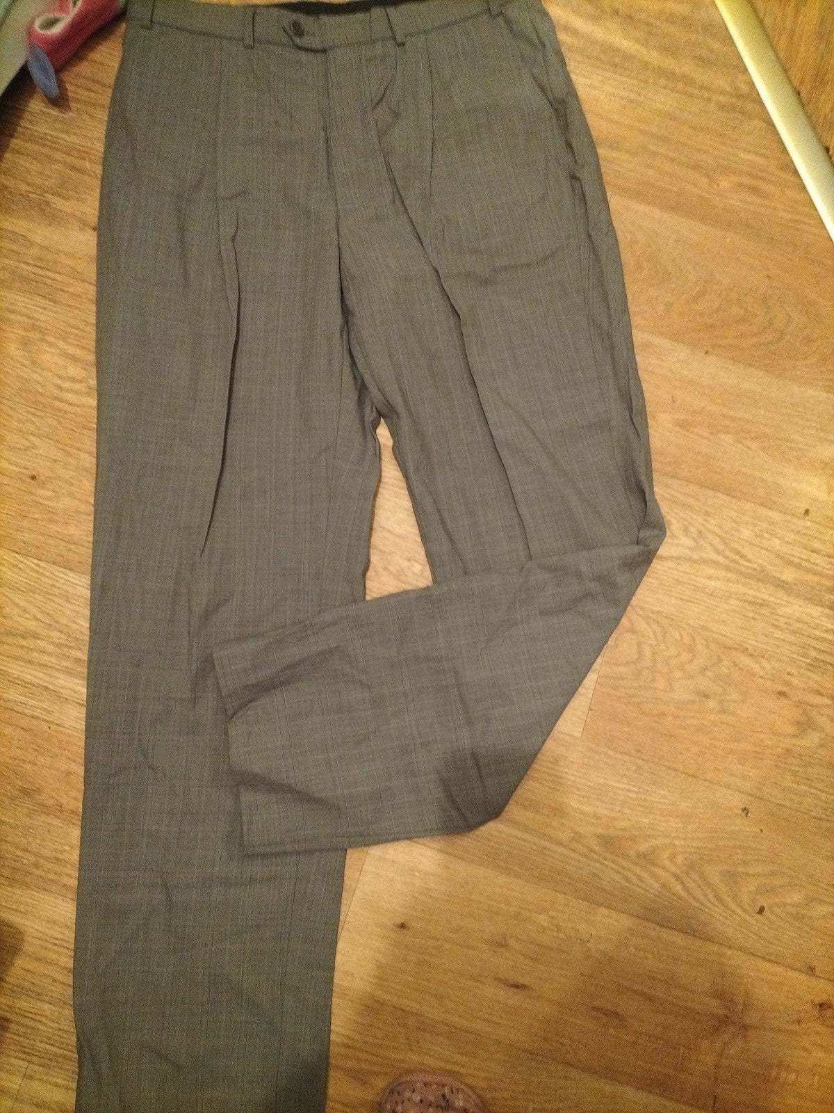 Mens Marks And Spencer Size 36/33 Grey Check Fine Tech Trousers