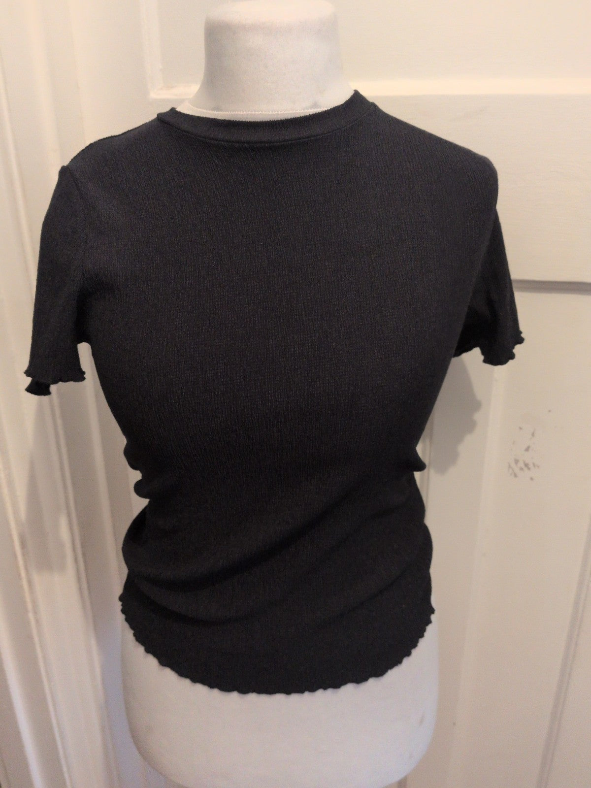 F&F Small Black Short Sleeve Blouse Slight Crinkle