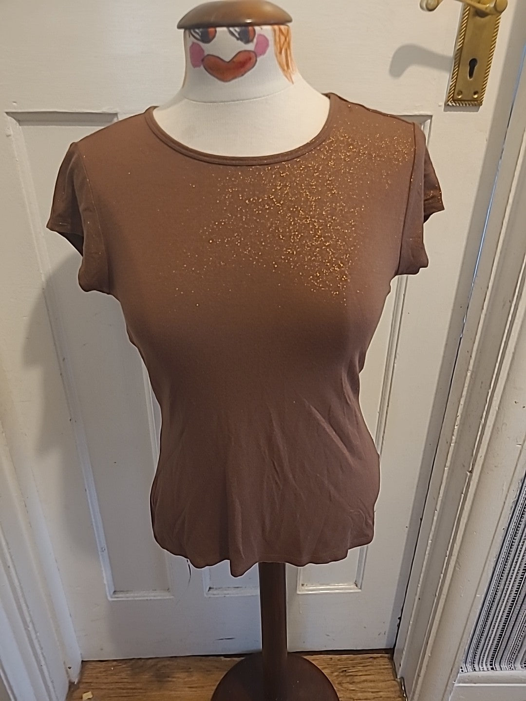 Ladies I.N.C Size Medium Brown Shimmer Short Sleeved Tshirt