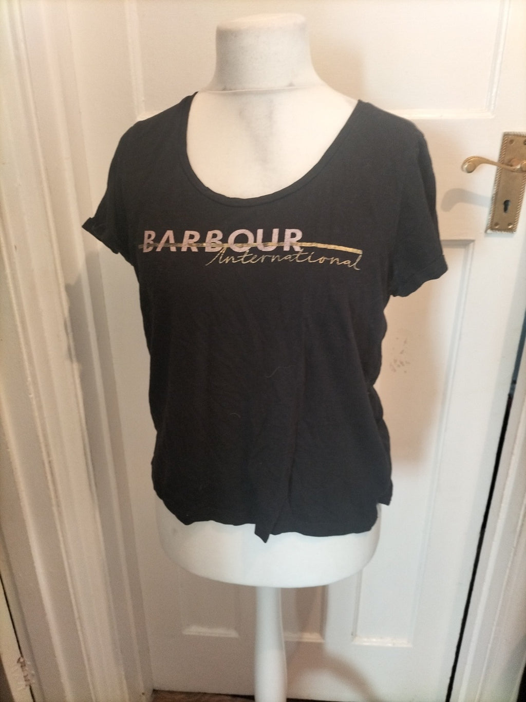Ladies Barbour Size 12 Black Printed Short Sleeved Tshirt