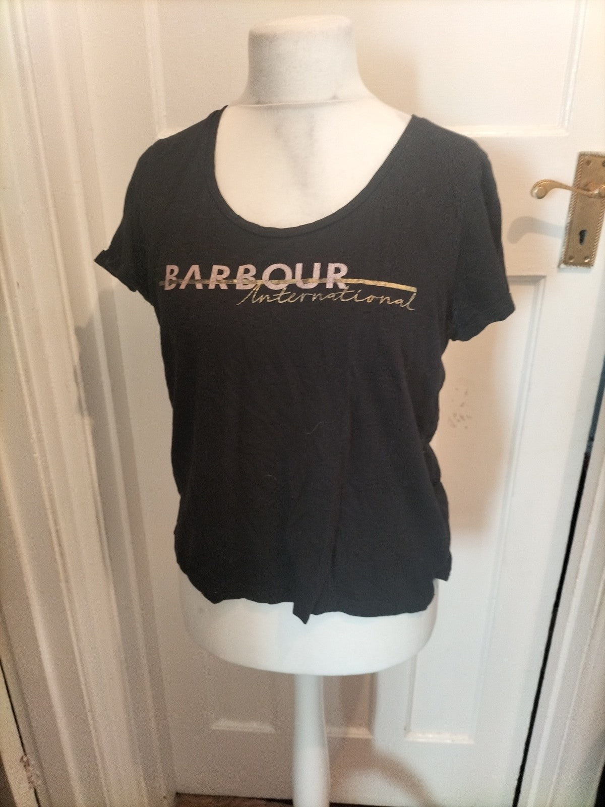 Ladies Barbour Size 12 Black Printed Short Sleeved Tshirt