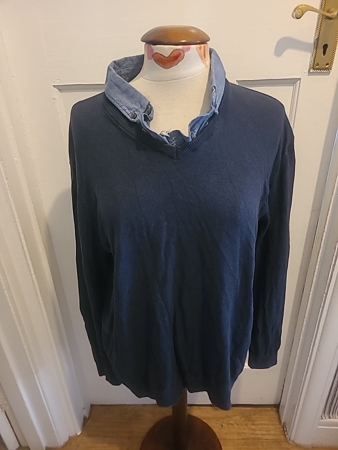 Mens ACW85 Size XL Navy With Blue Collar Long Sleeved Polo