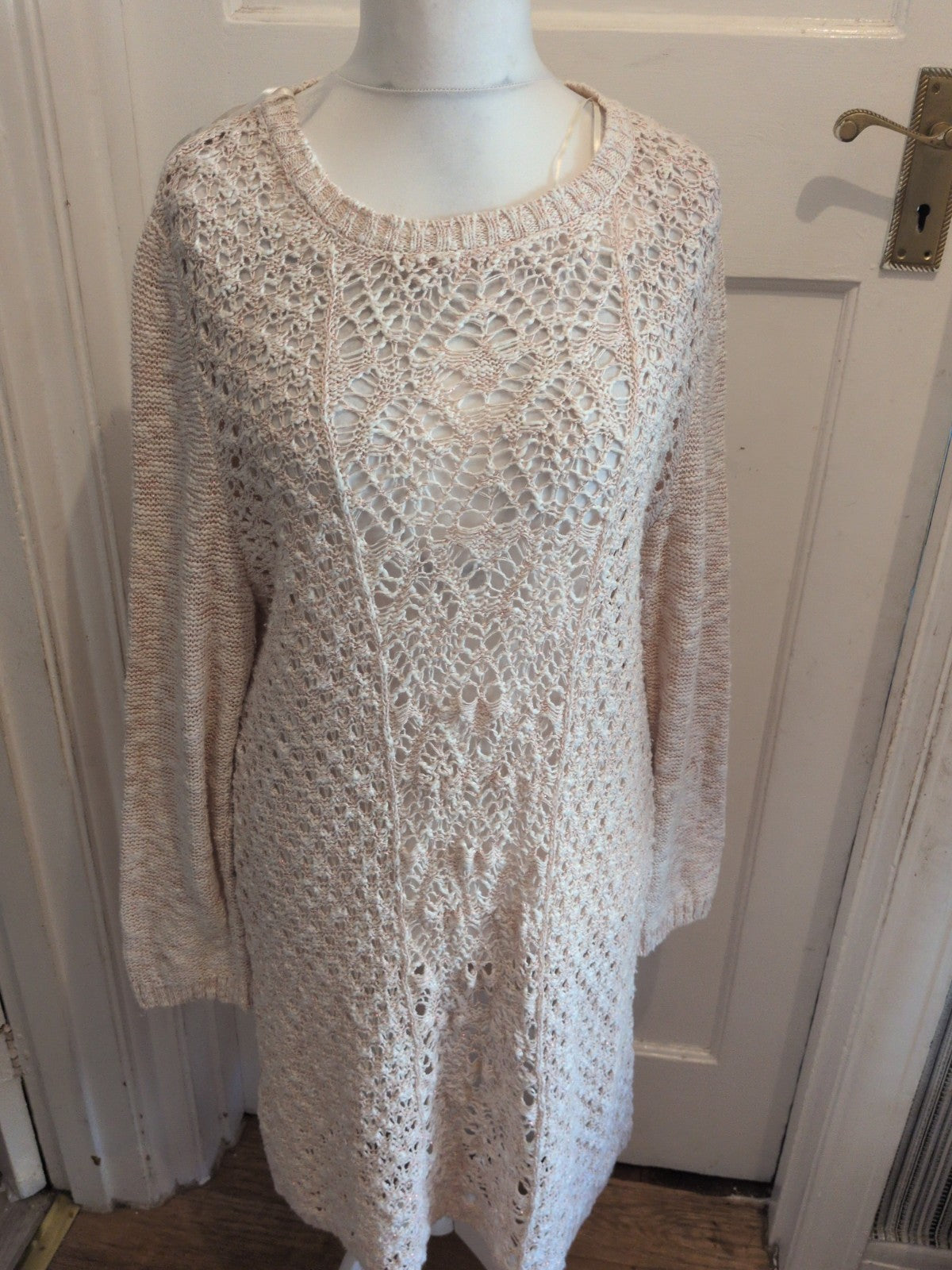 Ladies Tu Size 22 Beige And Shiny Red Long Sleeve Jumper Dress