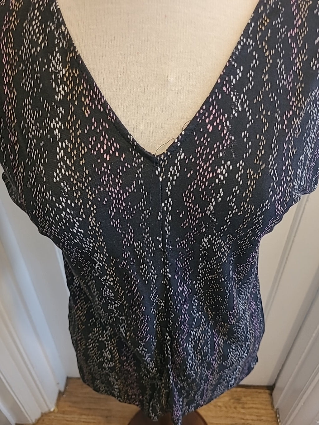 Ladies Marks And Spencer Size 12 Black With Multi Detailed Short Sleeved Tshirt