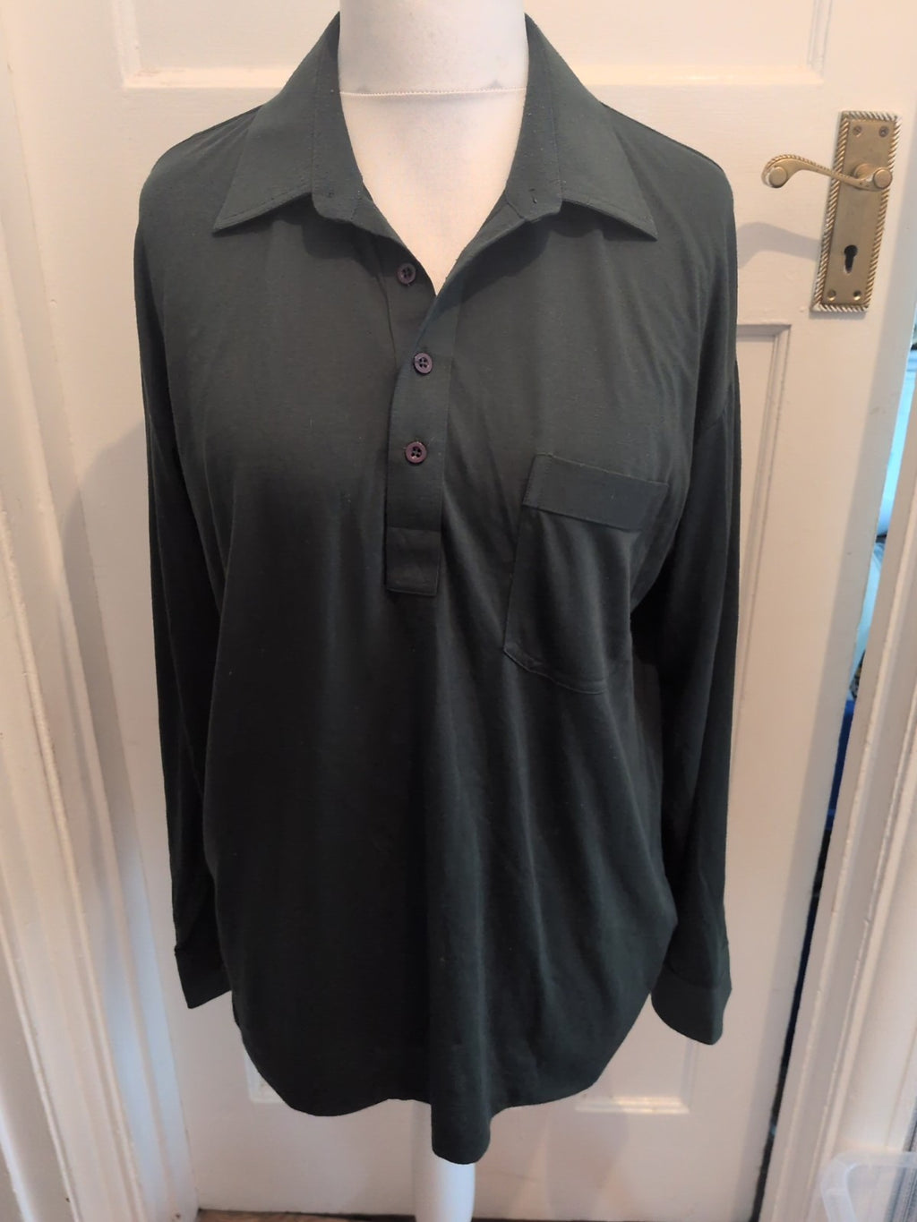 Mens Casual Large Green Long Sleeve Polo