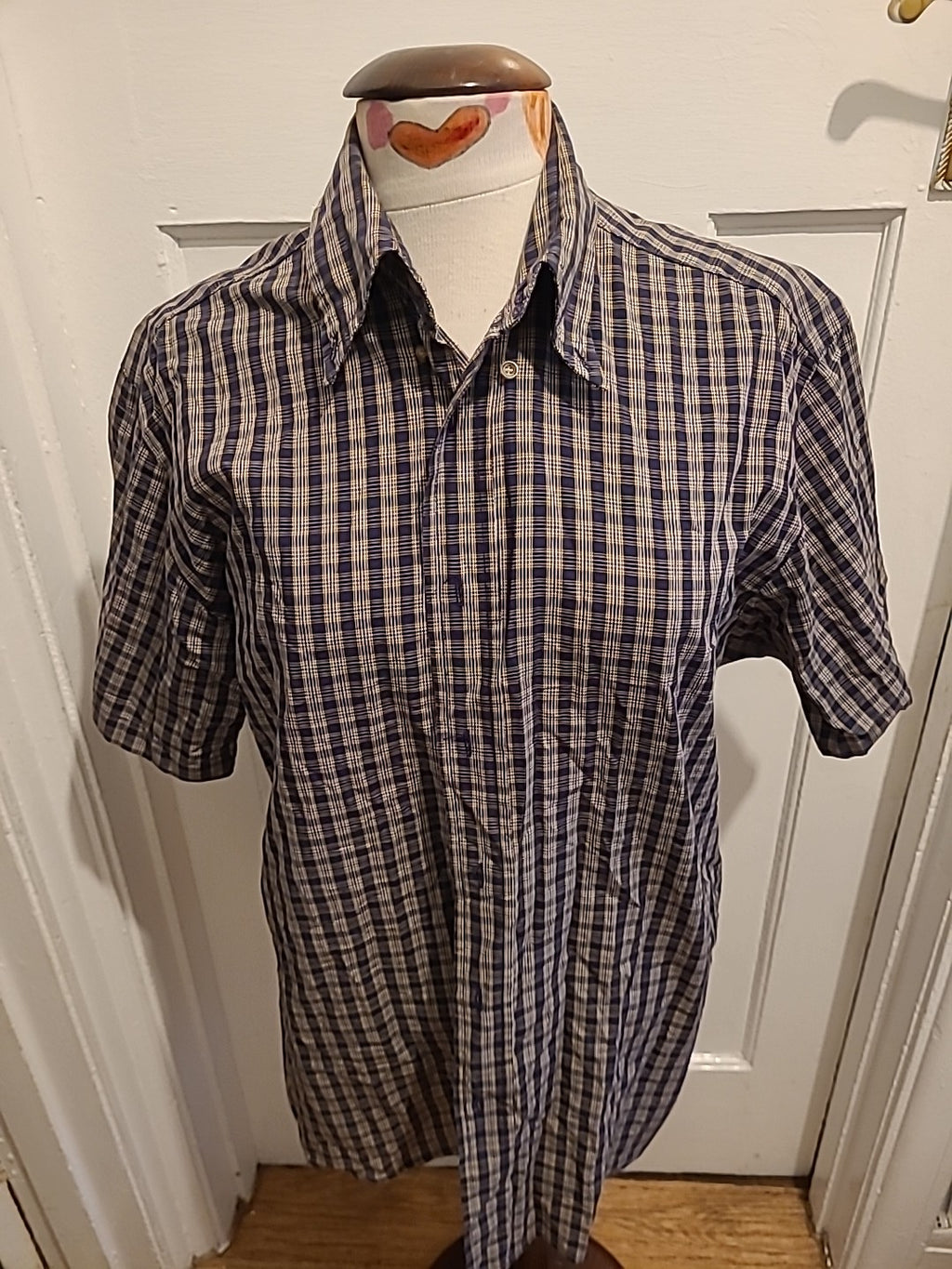 Mens Ciro Citterio Size Medium Beige/Gold Check Short Sleeved Shirt