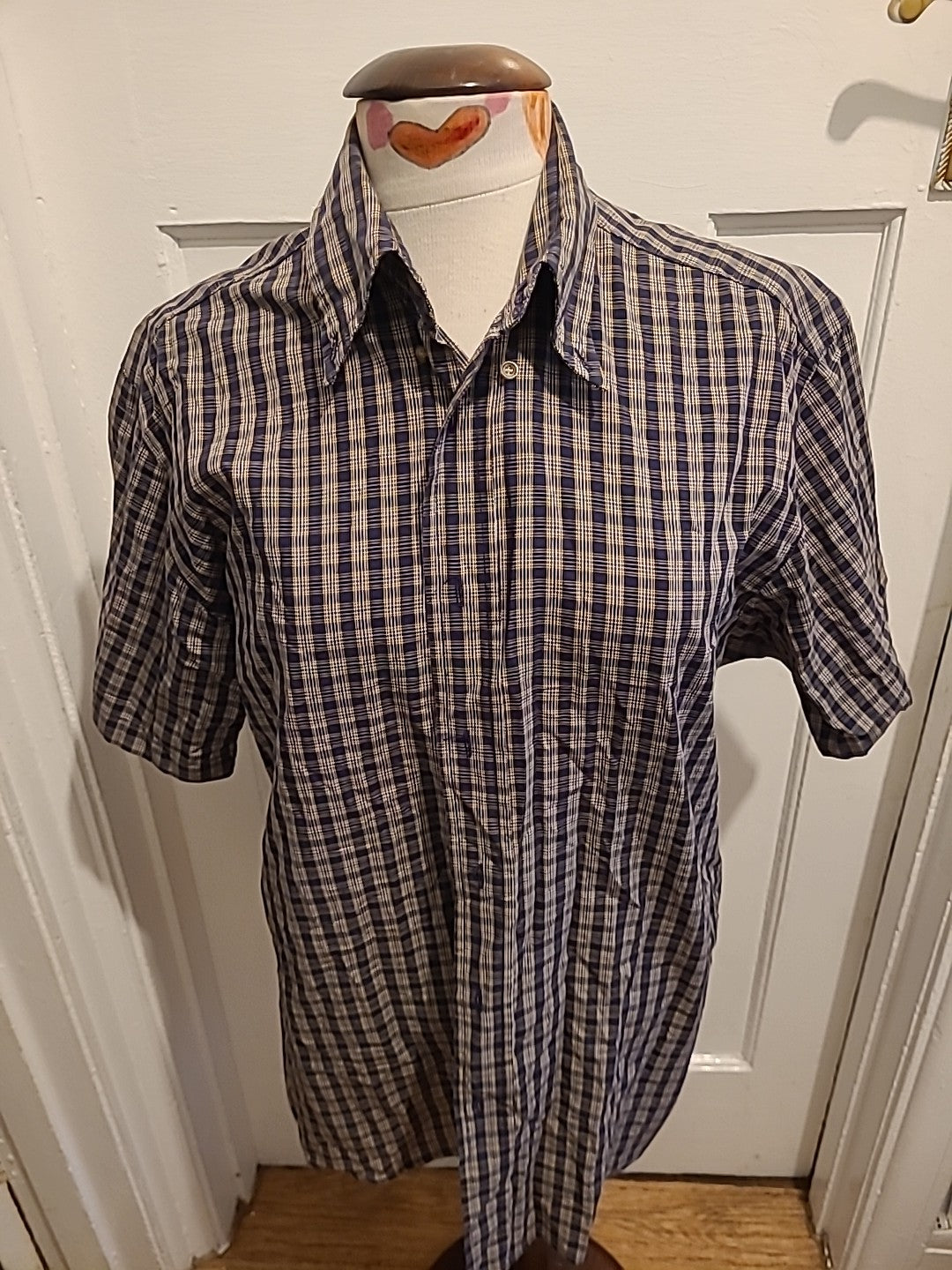 Mens Ciro Citterio Size Medium Beige/Gold Check Short Sleeved Shirt