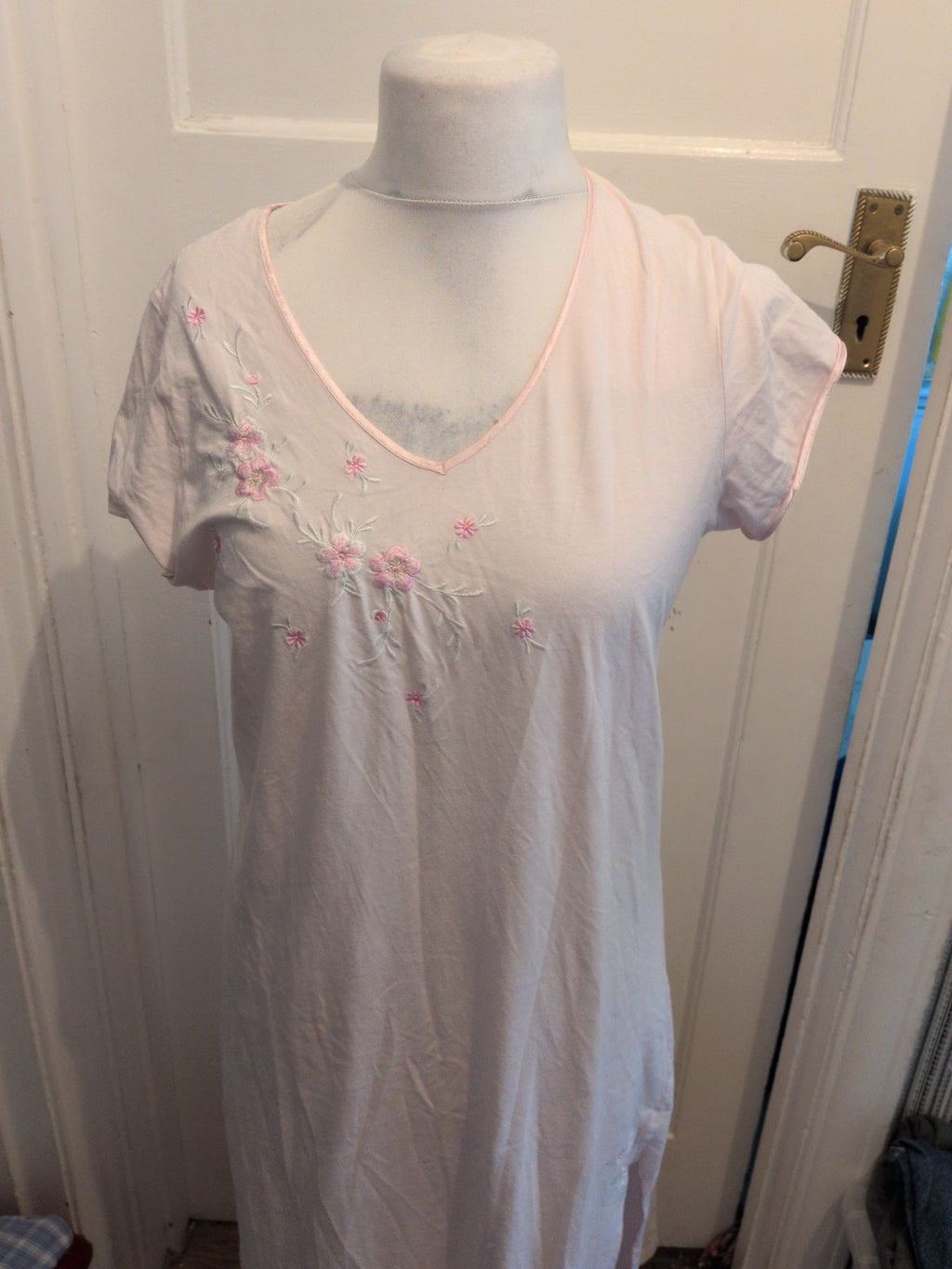 Marks And Spencer 14 Pale Pink With Flowers Short Sleeve Nighty Pyjamas