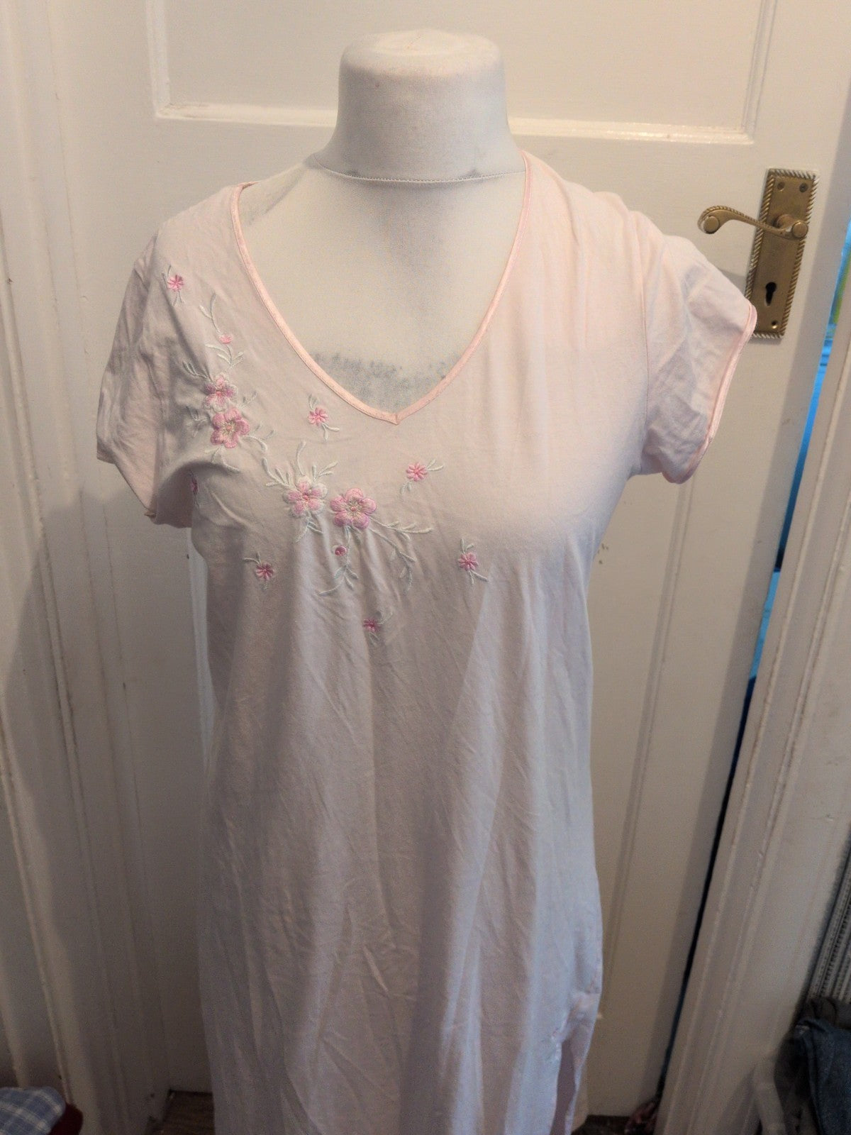 Marks And Spencer 14 Pale Pink With Flowers Short Sleeve Nighty Pyjamas
