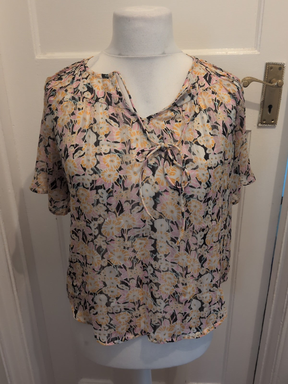 Ladies Next Size 8 Multi Coloured Semi See Through Blouse Floral