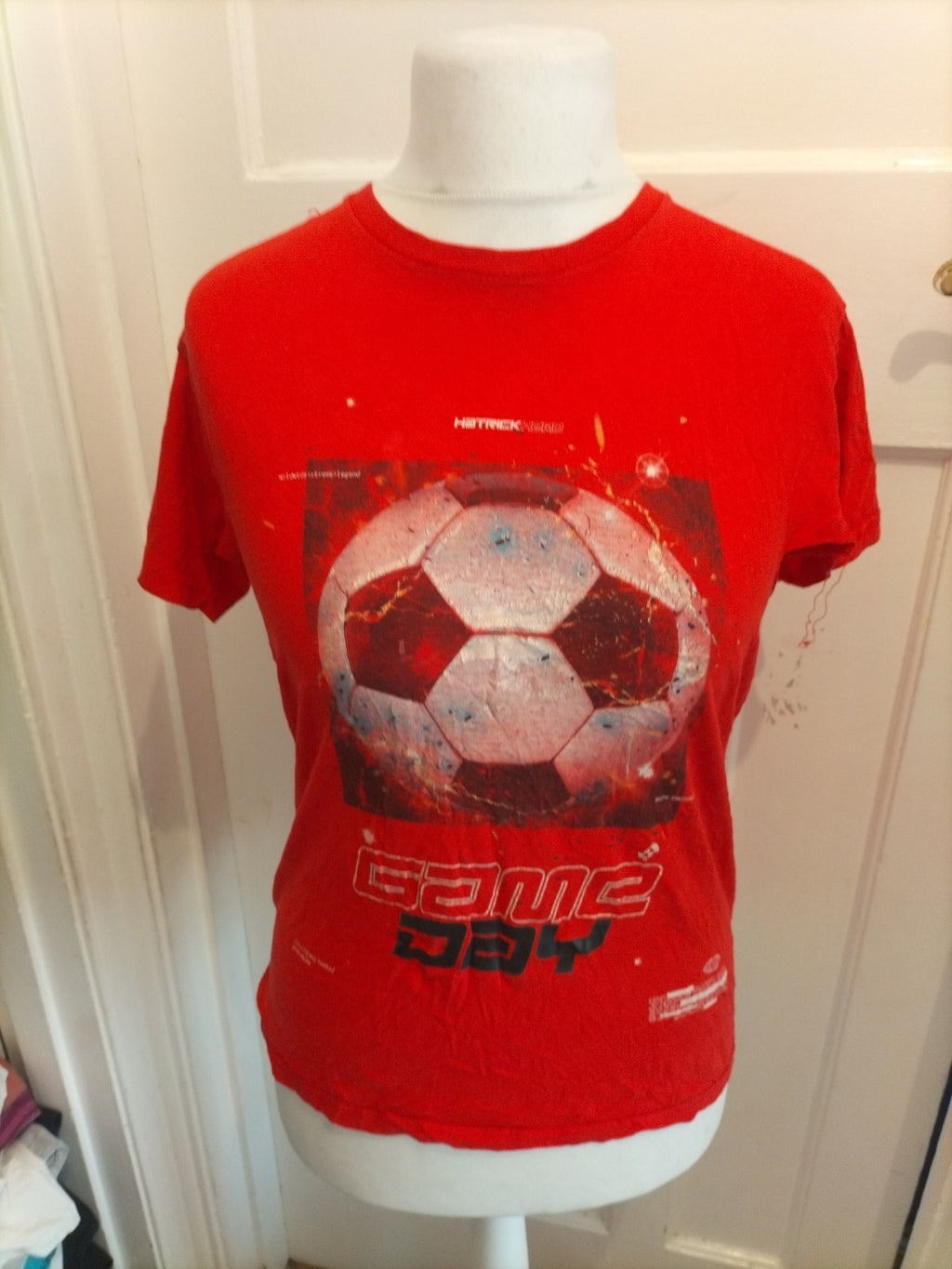 13-14 Years Boys Red Football Print Short Sleeve T-shirt
