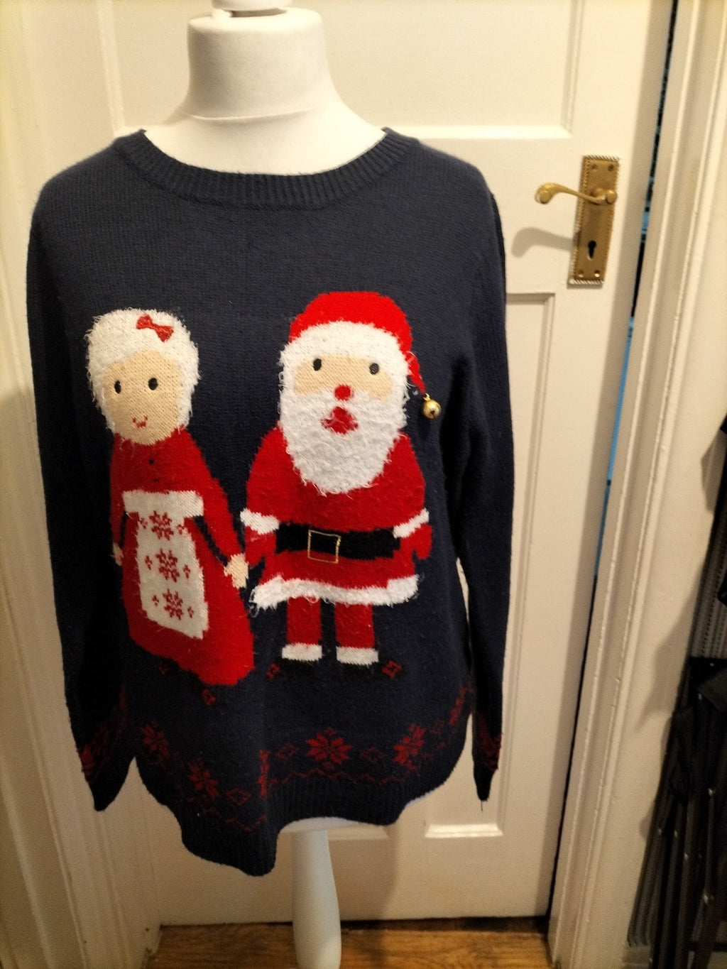 Ladies George Size 20 Xmas Red And Navy Jumper