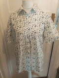 Mens M&S Collection Size L Pur Cotton White Beach Design Short Sleeved Shirt