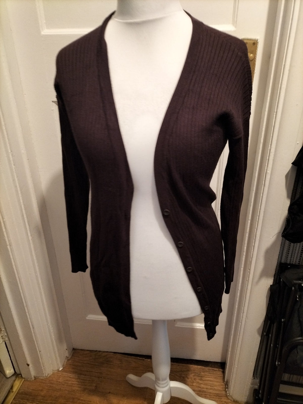Ladies Alcott Size Small Purple Ribbed Cardigan