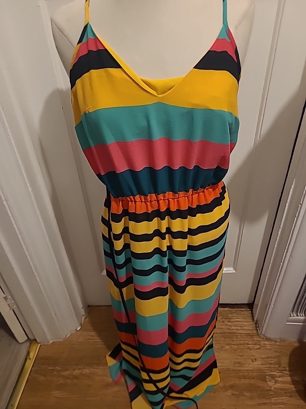 Ladies Holiday By F&F Size Medium Multicoloured Striped Long Length Dress
