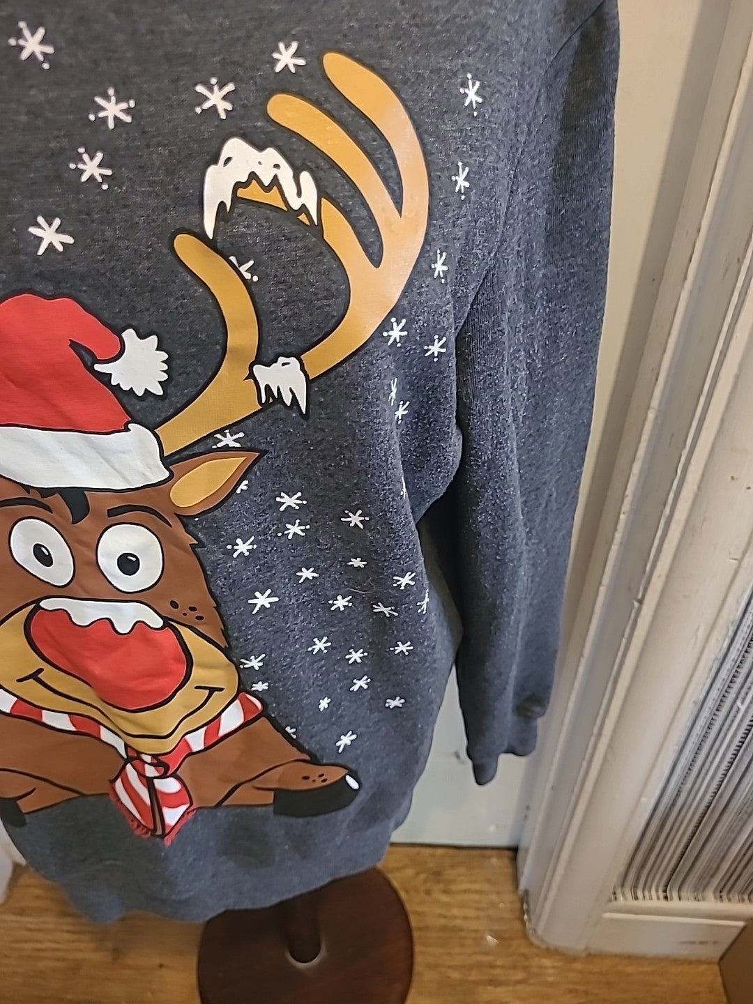 Mens Peacocks Size Medium Grey Reindeer Pullover Jumper