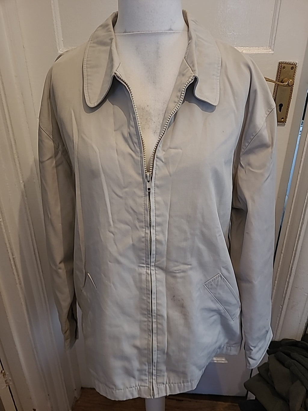 Mens Essentials Size XL Beige Lined Full Zip Collared Jacket