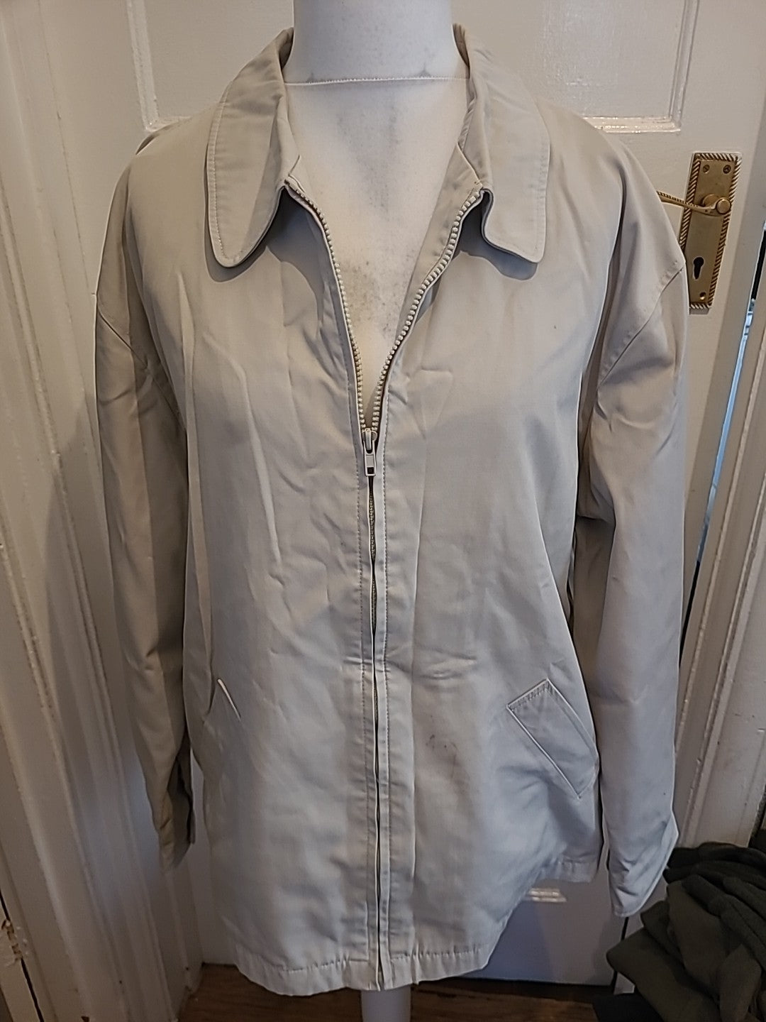 Mens Essentials Size XL Beige Lined Full Zip Collared Jacket