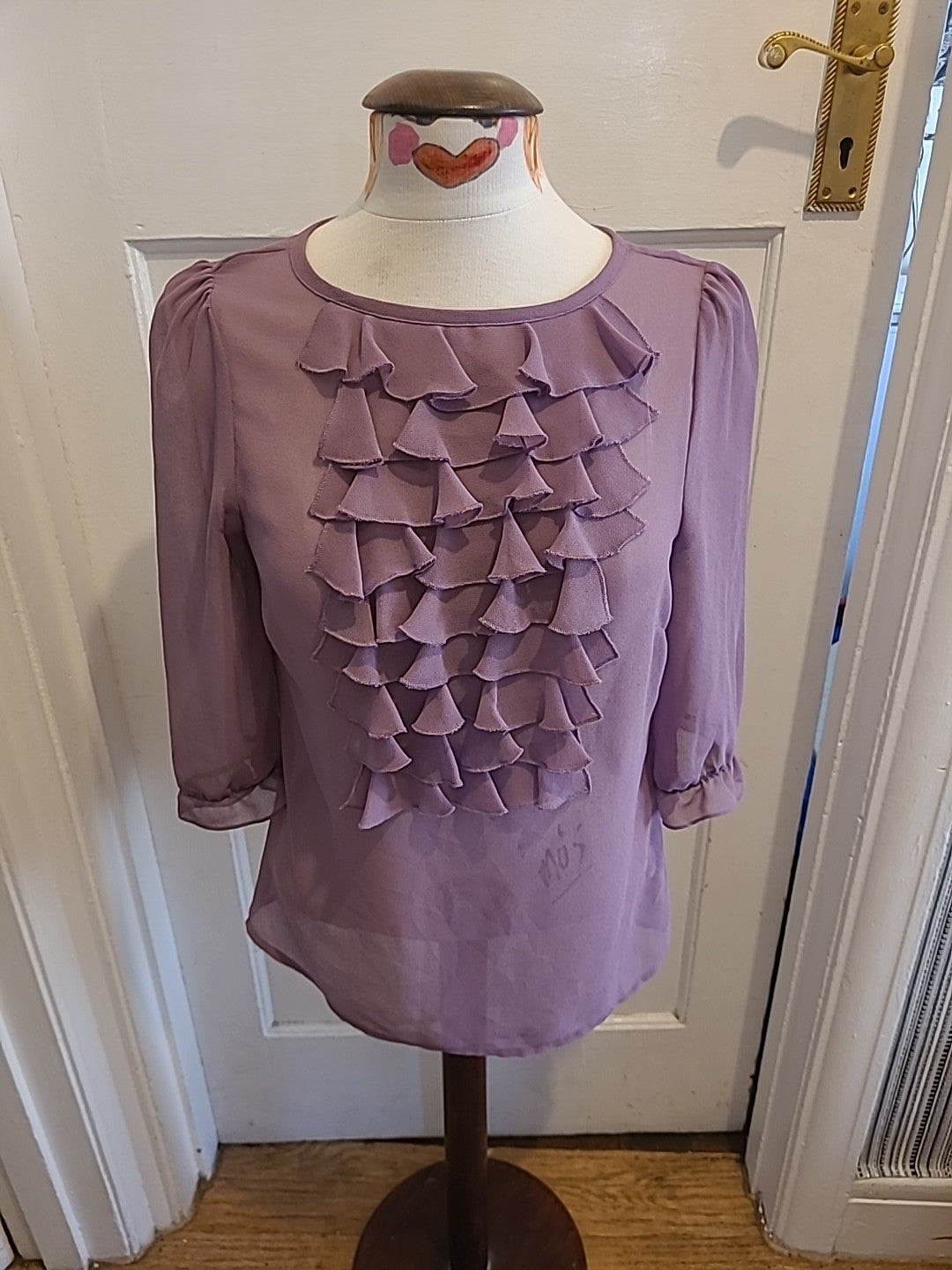 Ladies Primark Size 10 Purple Detailed Long Sleeved Blouse