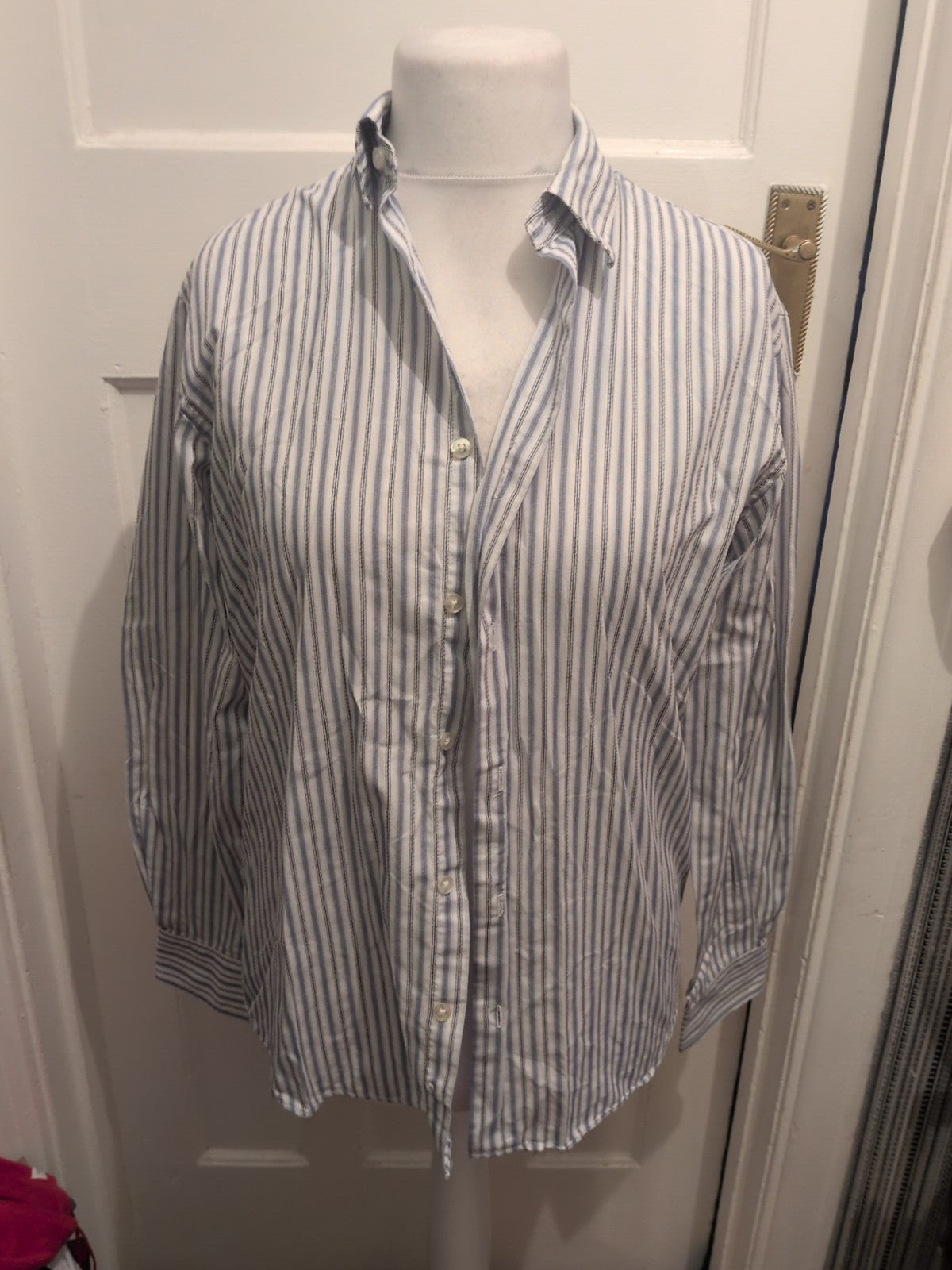 Van Heusen 14-14.5 Blue And White Stripe Long Sleeve Shirt