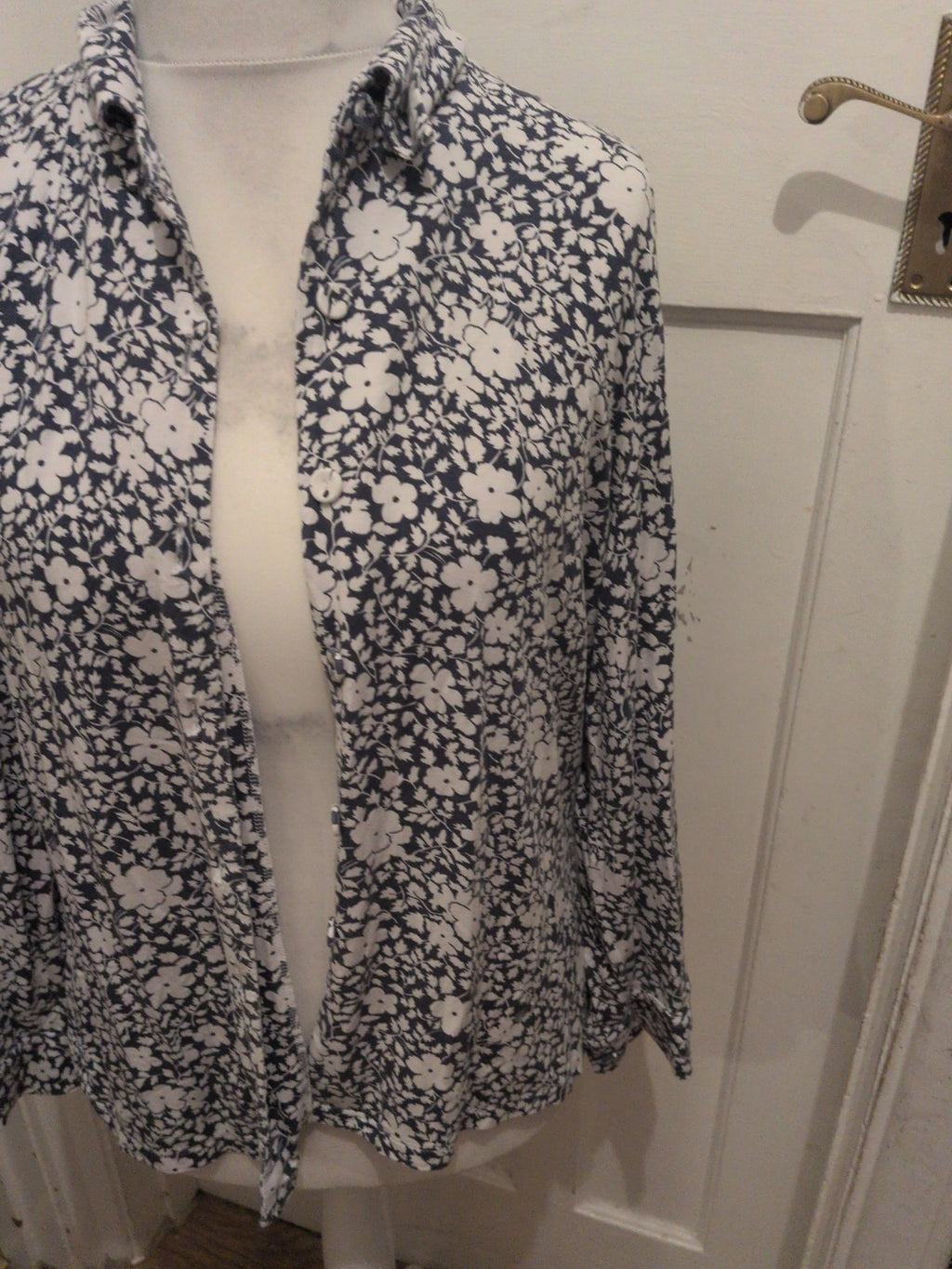 Ladies David Nieper Size 18 Navy And White 3/4 Sleeve Buttoned Blouse