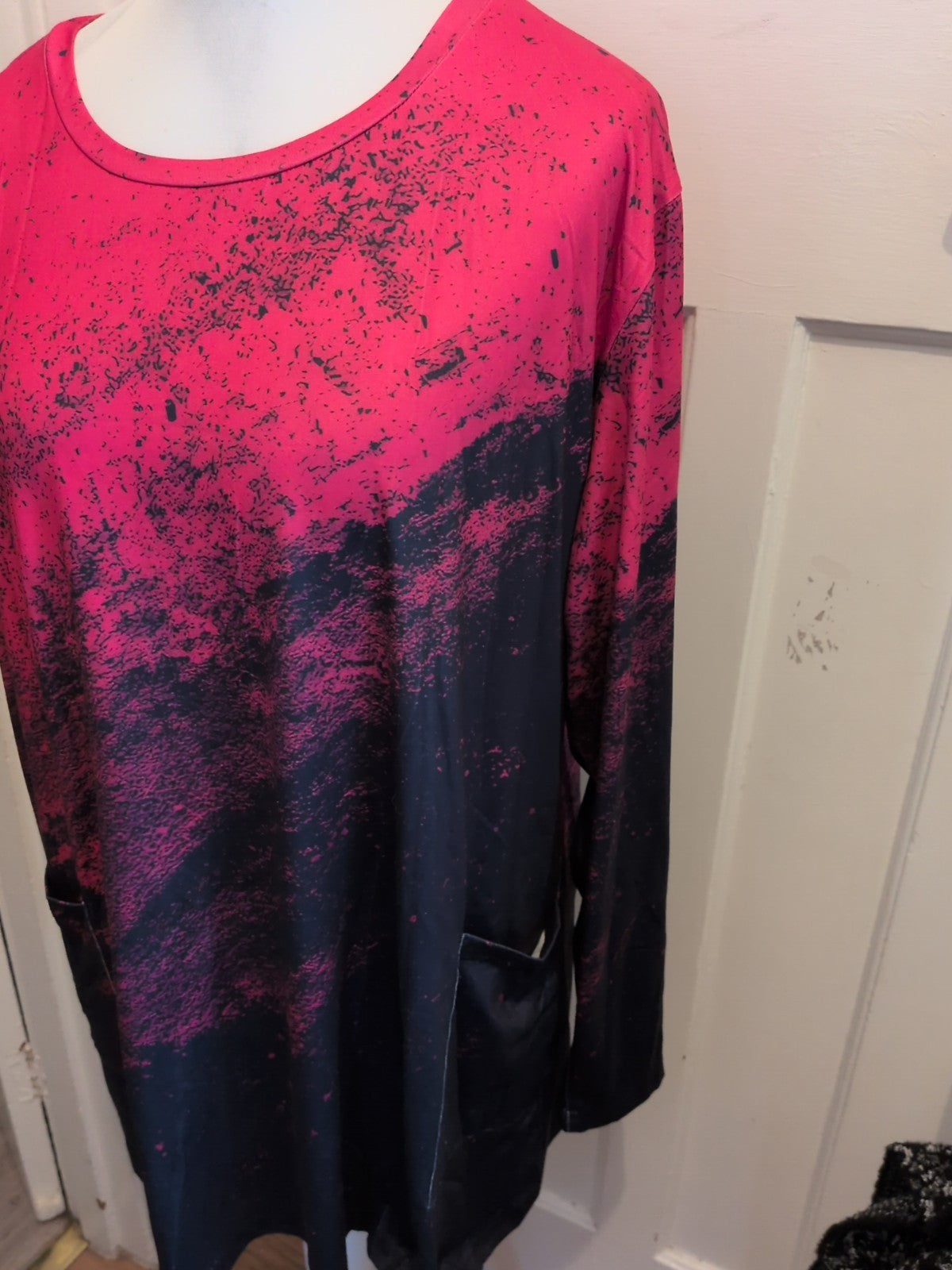 3XL Cerise And Navy Long Sleeve Blouse