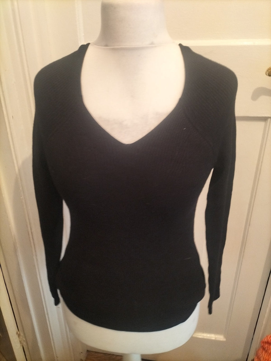 Primark 14-16 Black Ribbed Long Sleeve Top