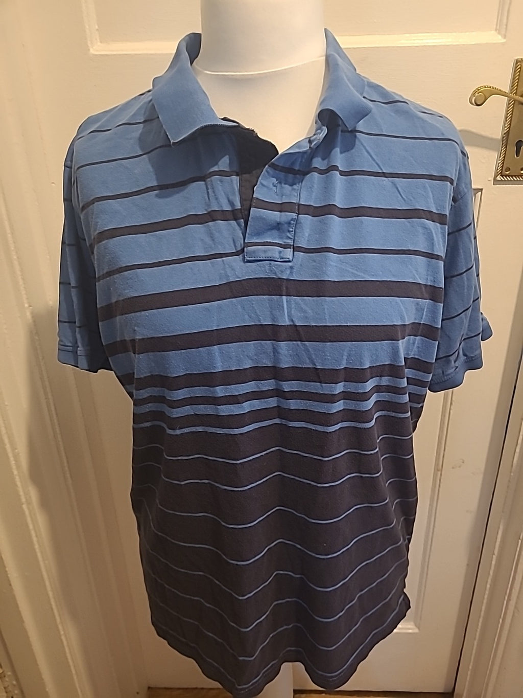 Mens James Pringle Size XL Blue And Navy Striped Short Sleeved Polo