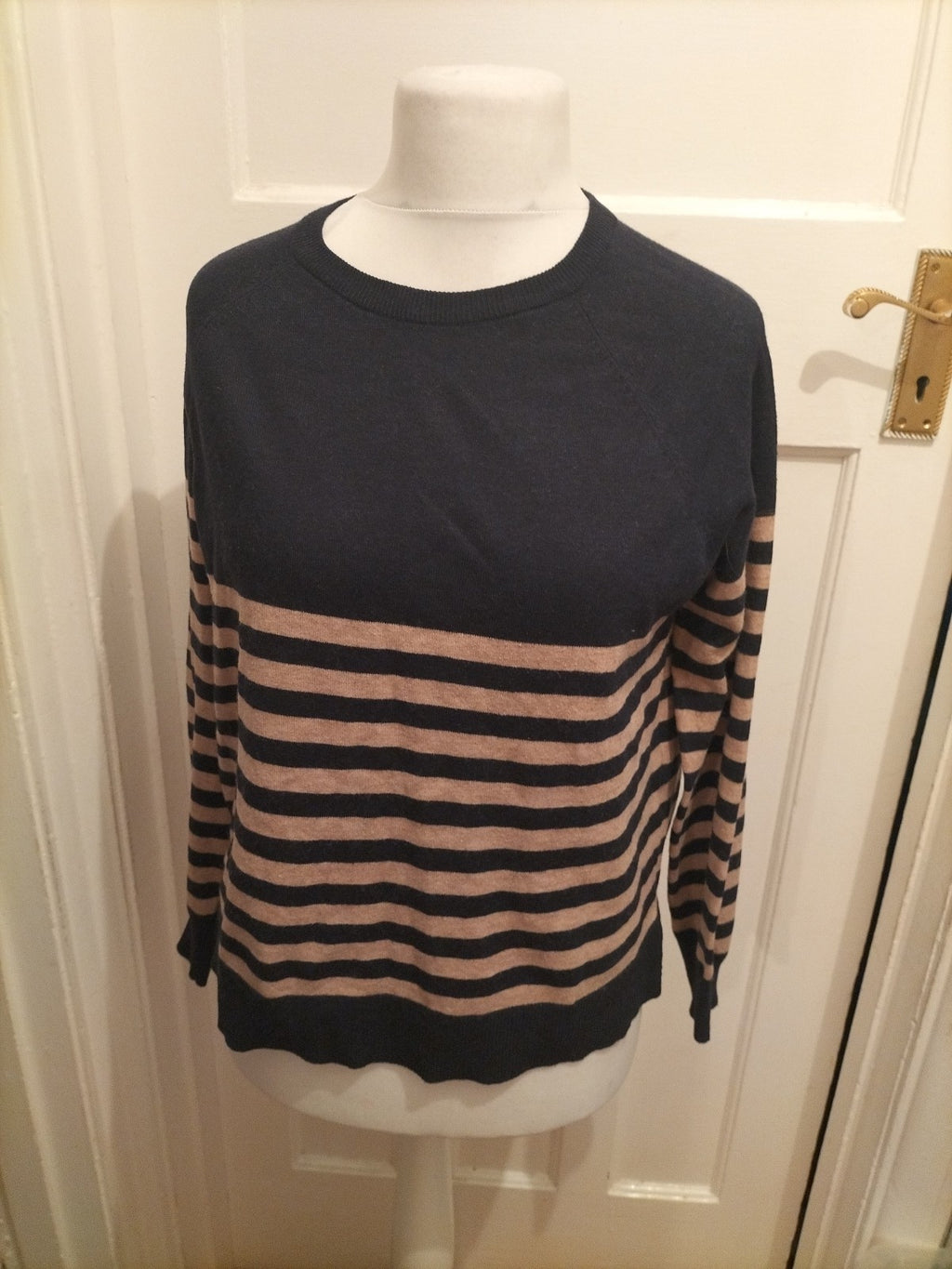 Primark 12-14 Navy And Brown Striped Long Sleeve Jumper