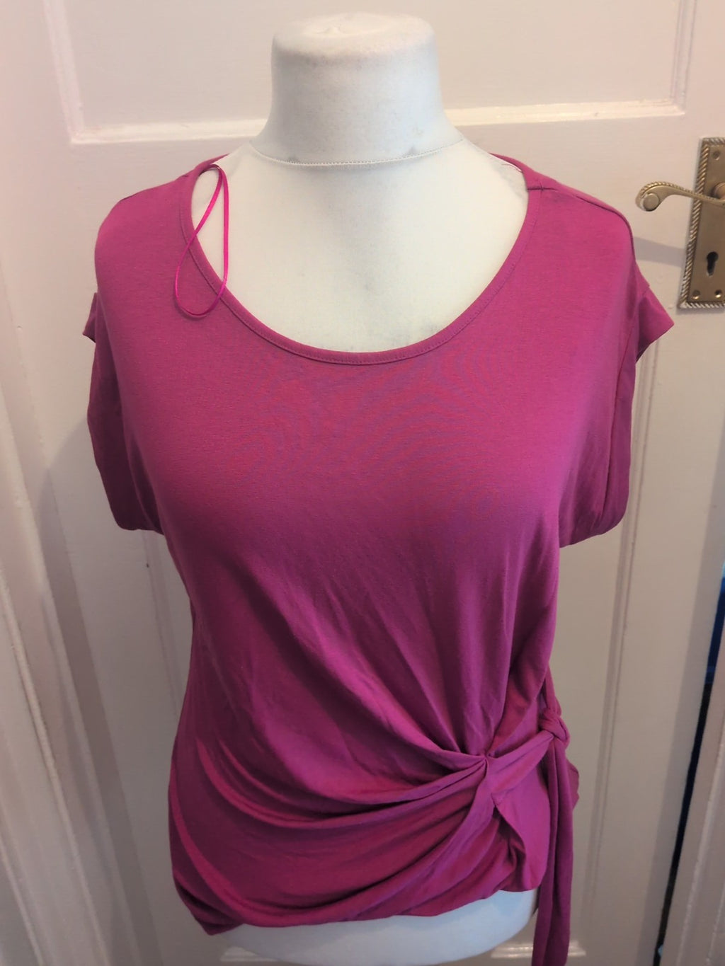 Tu 14 Pink Round Neck Knot Detail Short Sleeve Blouse