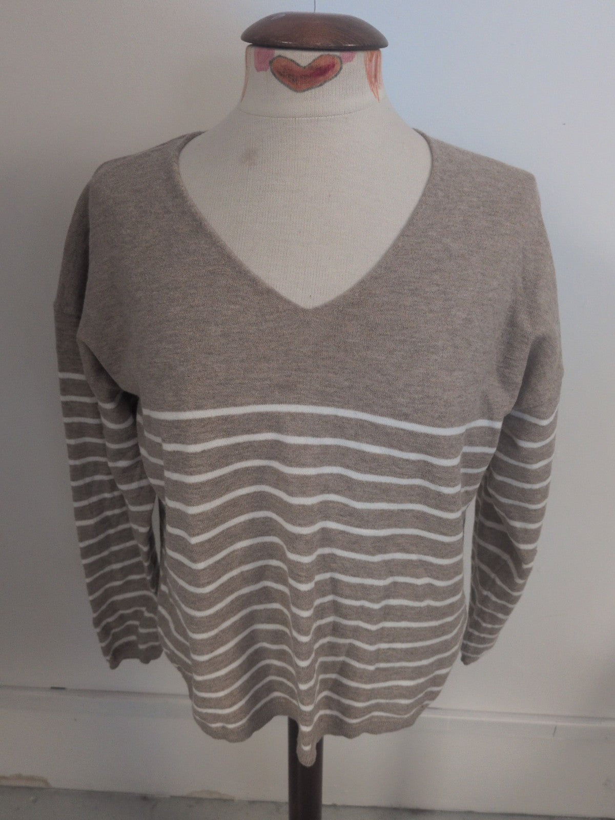 Primark Medium V Neck Pale Brown Mocha Stripe Jumper