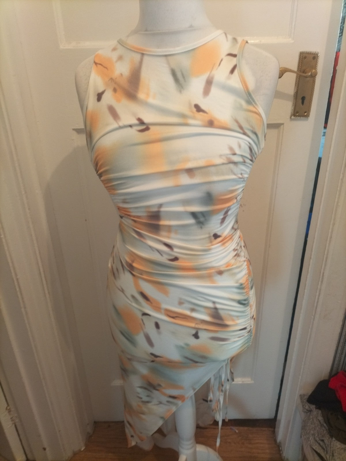 Ladies Shein Size M Yellow Dye Open Back Split Hem Dress