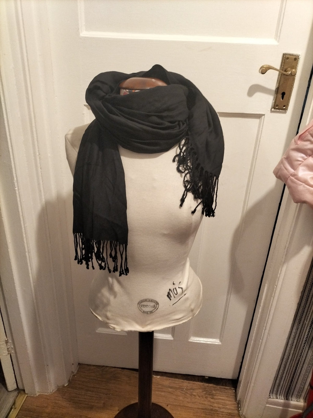 Ladies Black With Frayed Hem Scarf