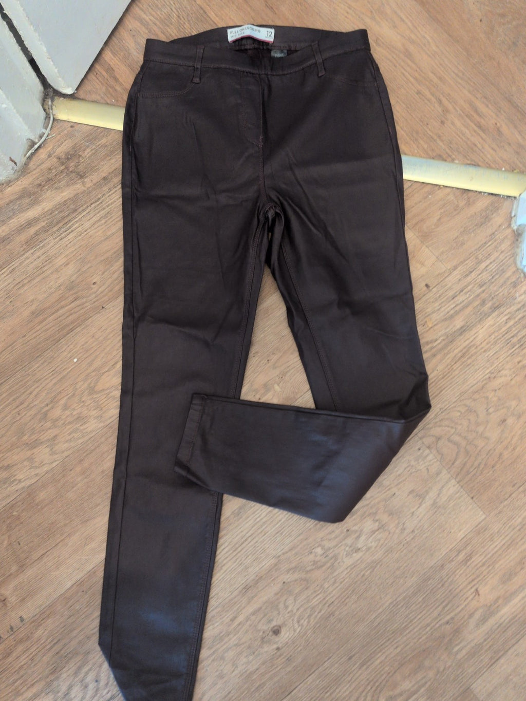 Ladies Next Size 12 Regular Pull On Leggings Mid Rise Pleather Dark Purple