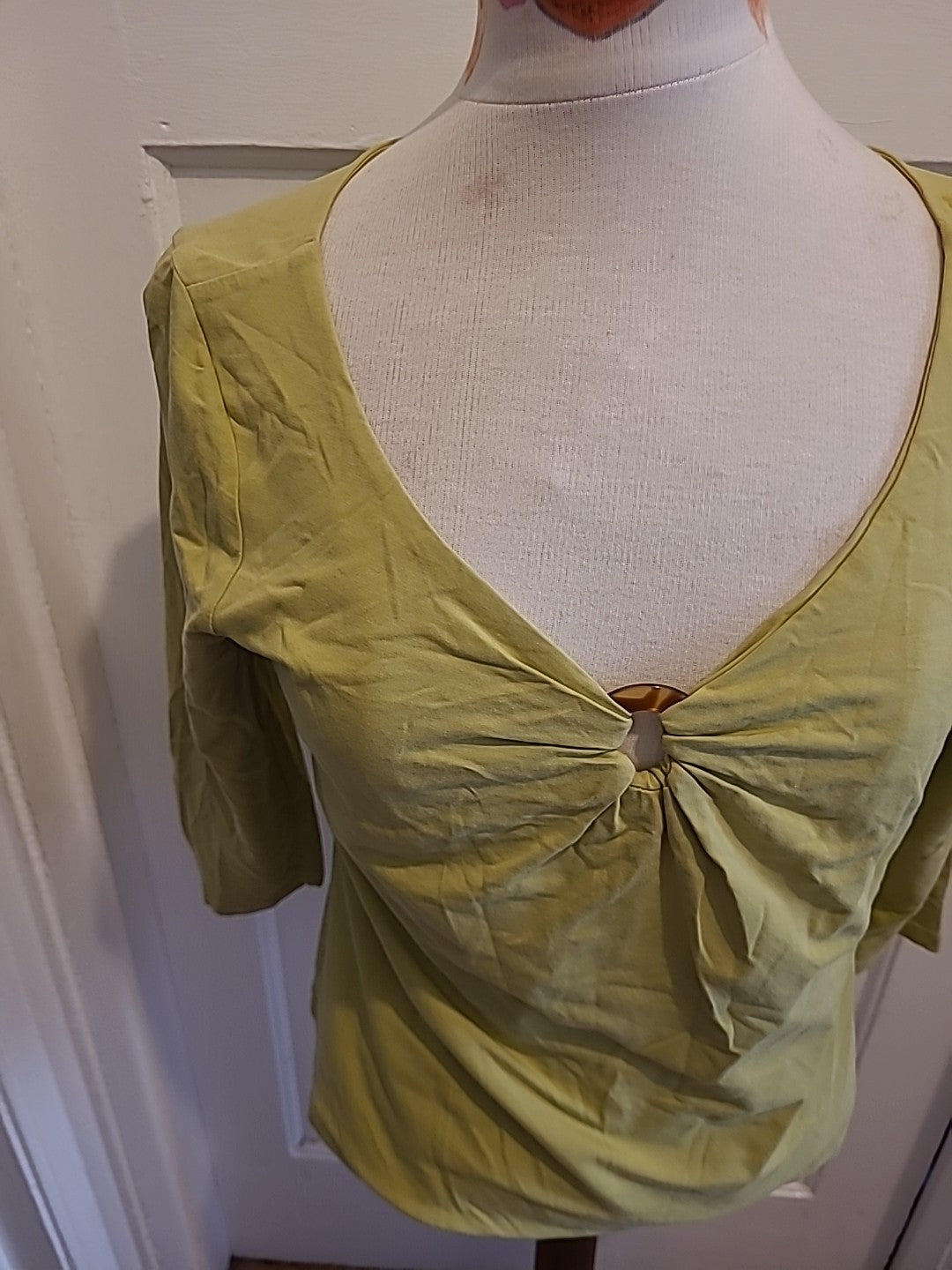 Ladies Talbots Size Medium Lime Mid Sleeved V Neck Tshirt
