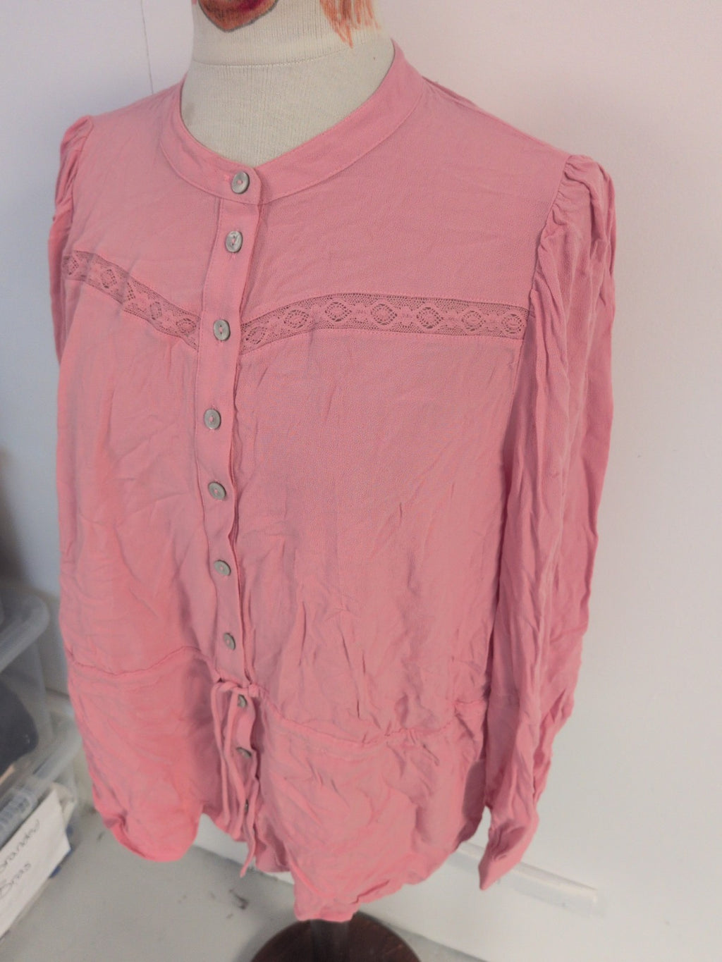 M&S Collection 16 Pink Long Sleeve Buttoned Blouse