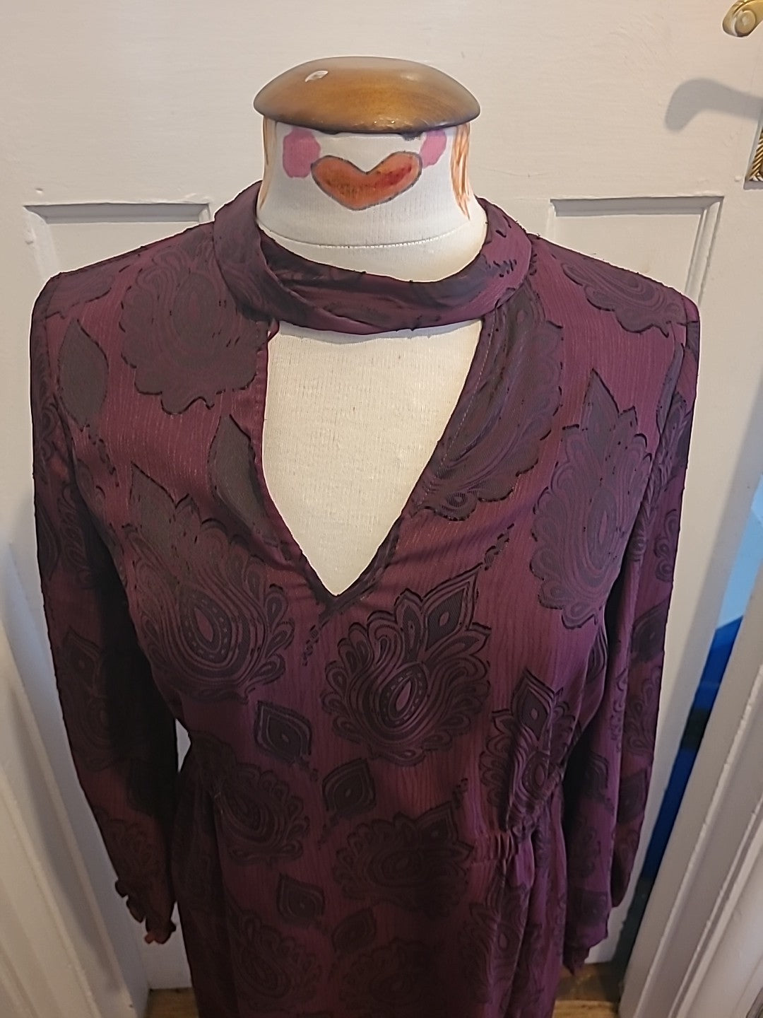 Ladies Marks And Spencer Size 8 Purple Black Floral Long Sleeved Dress