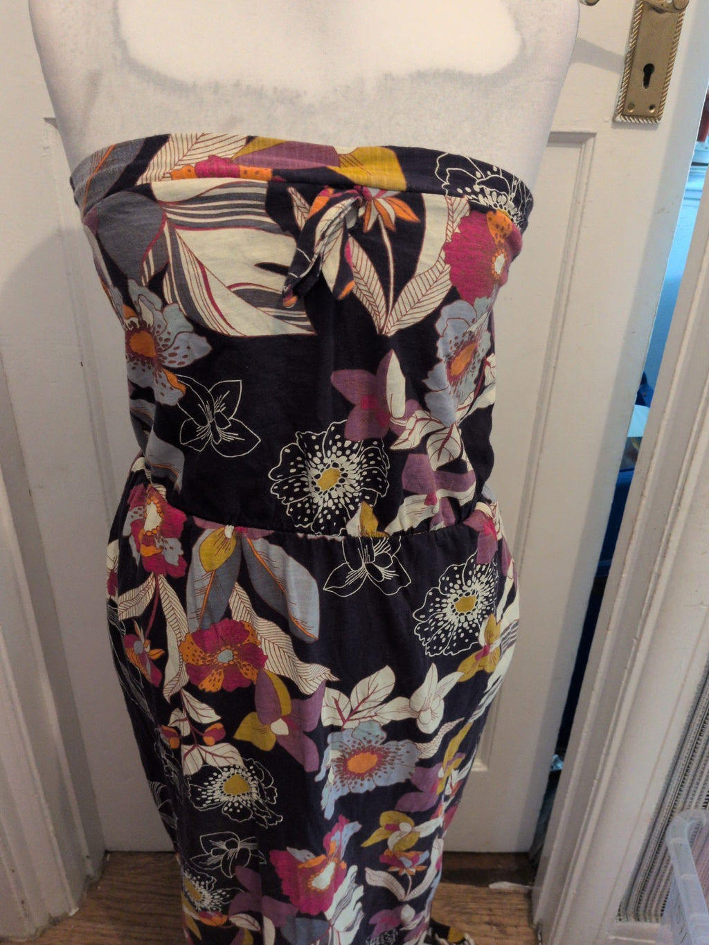 Next 14 Navy Floral Sleeveless Strapless Long Length Dress